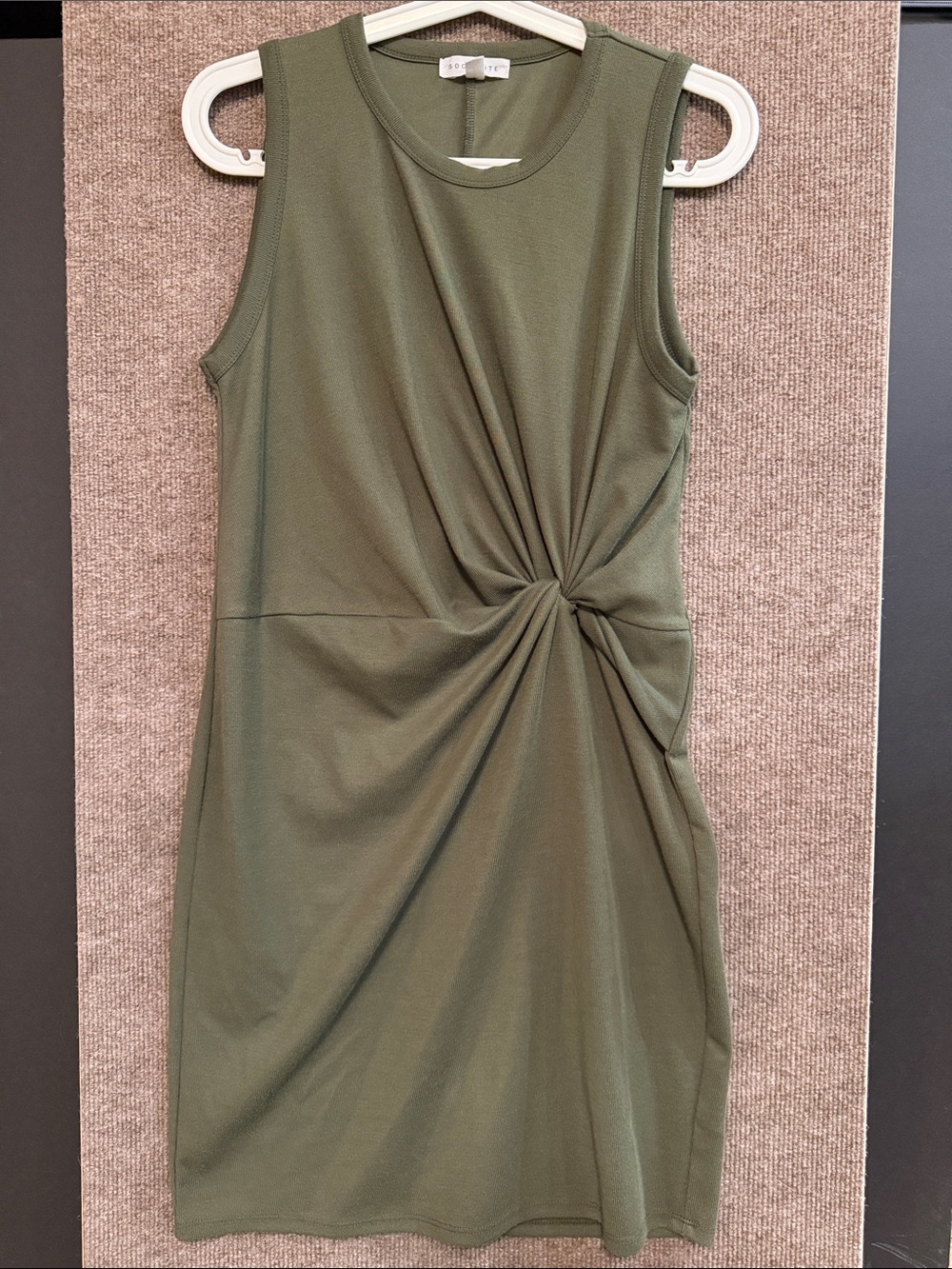 Socialite Olive Green Knot-Detail Midi Dress